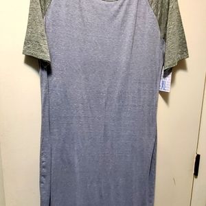 LuLaRoe Julia Dress Grey body w/army green cap sleeves